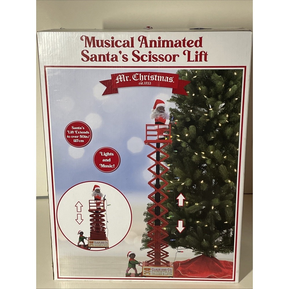 Mr Christmas Musical Animated Musical Santas Scissor Lift 90th Anniversary